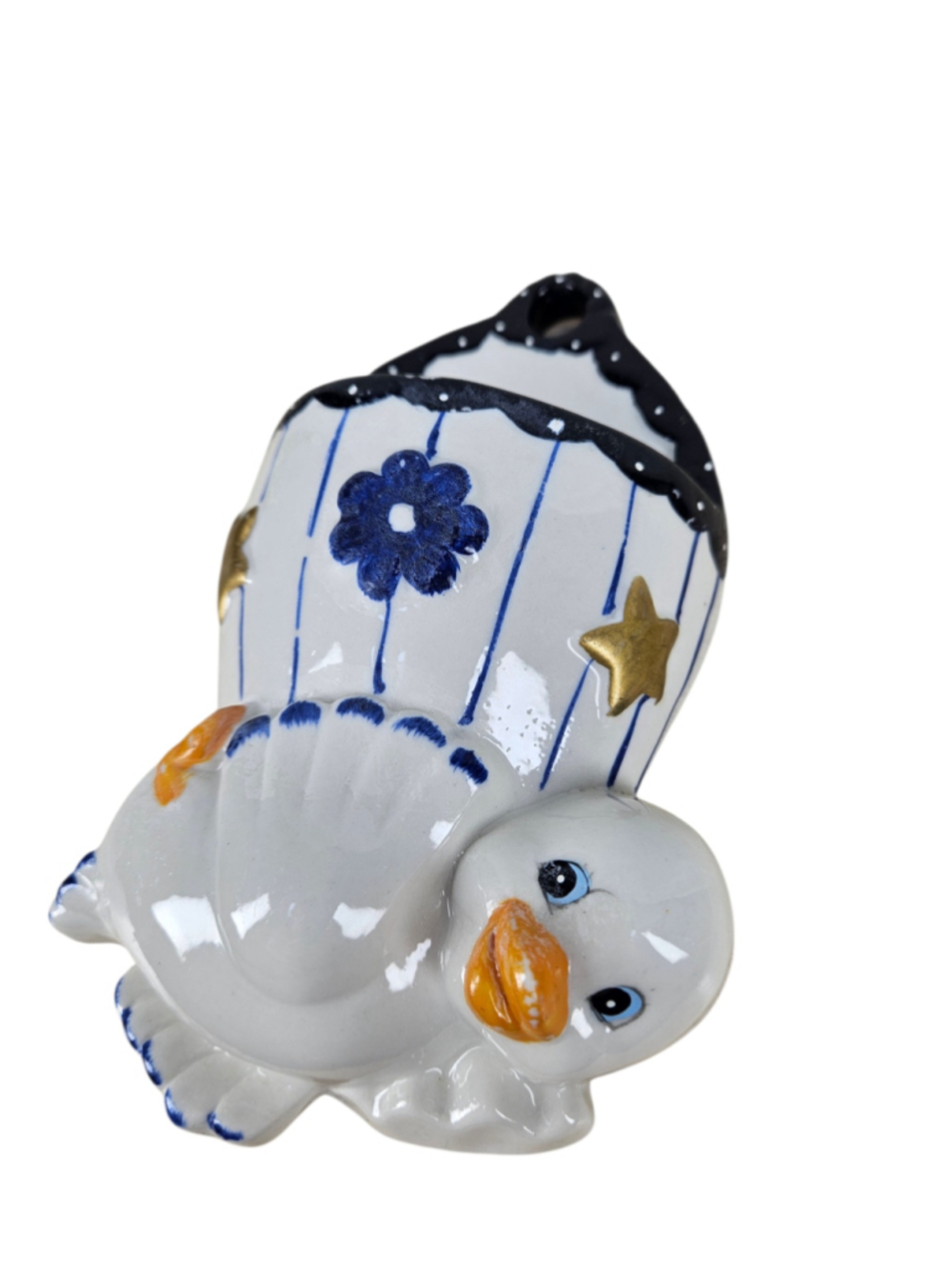 Vintage Style Blue & White Duckling Wall Pocket Ceramic Nursery Planter - Picture 2 of 8